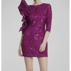 ONE33 Social Magenta Sequin Cocktail Dress Ruffle Detail Party Evening Formal